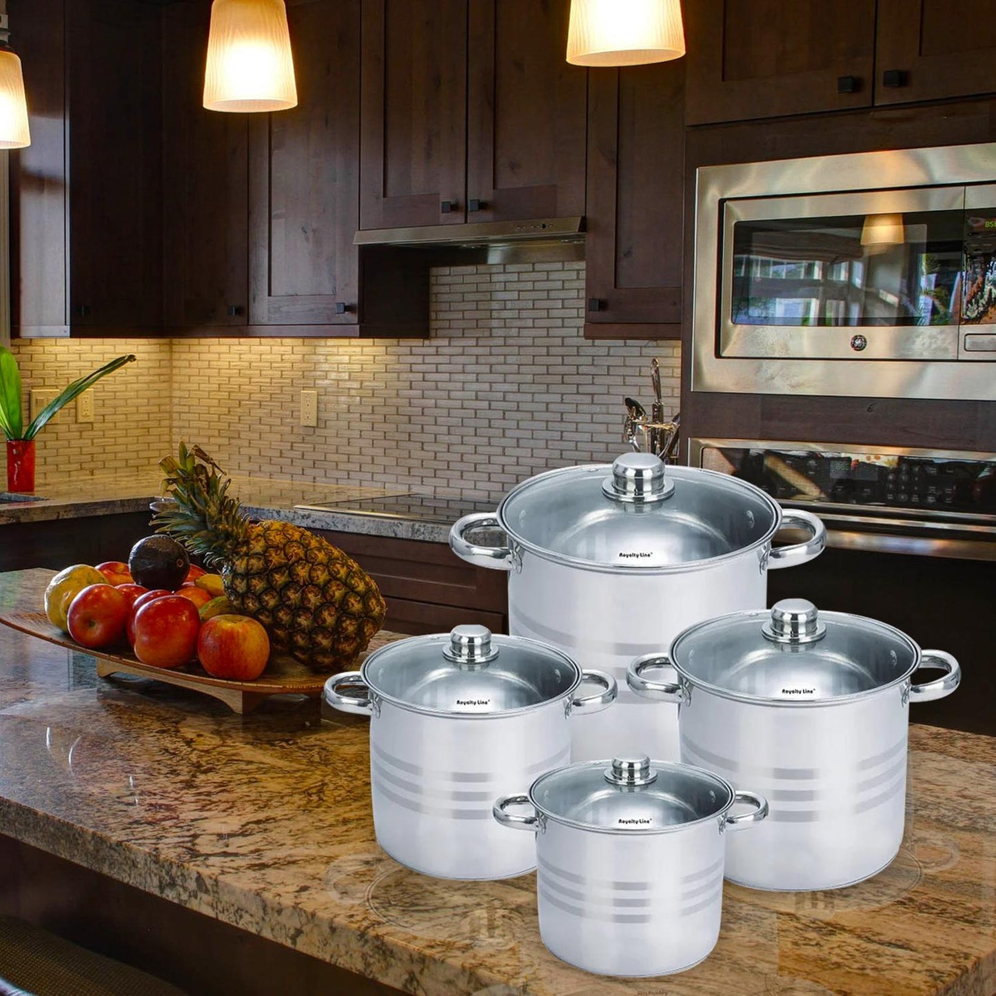 Royalty Line RL-SP8:8 Pieces Deep Stainless Steel Pot Set