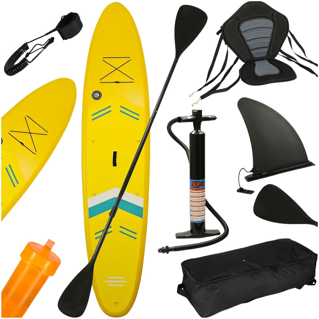 SUP inflatable swimming board with seat accessories paddle set yellow 350 cm