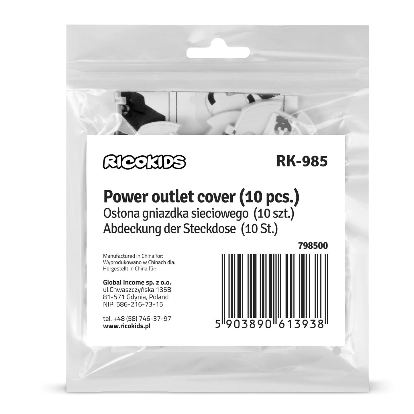 Safety cover for Power socket Ricokids 798500, 10-pack