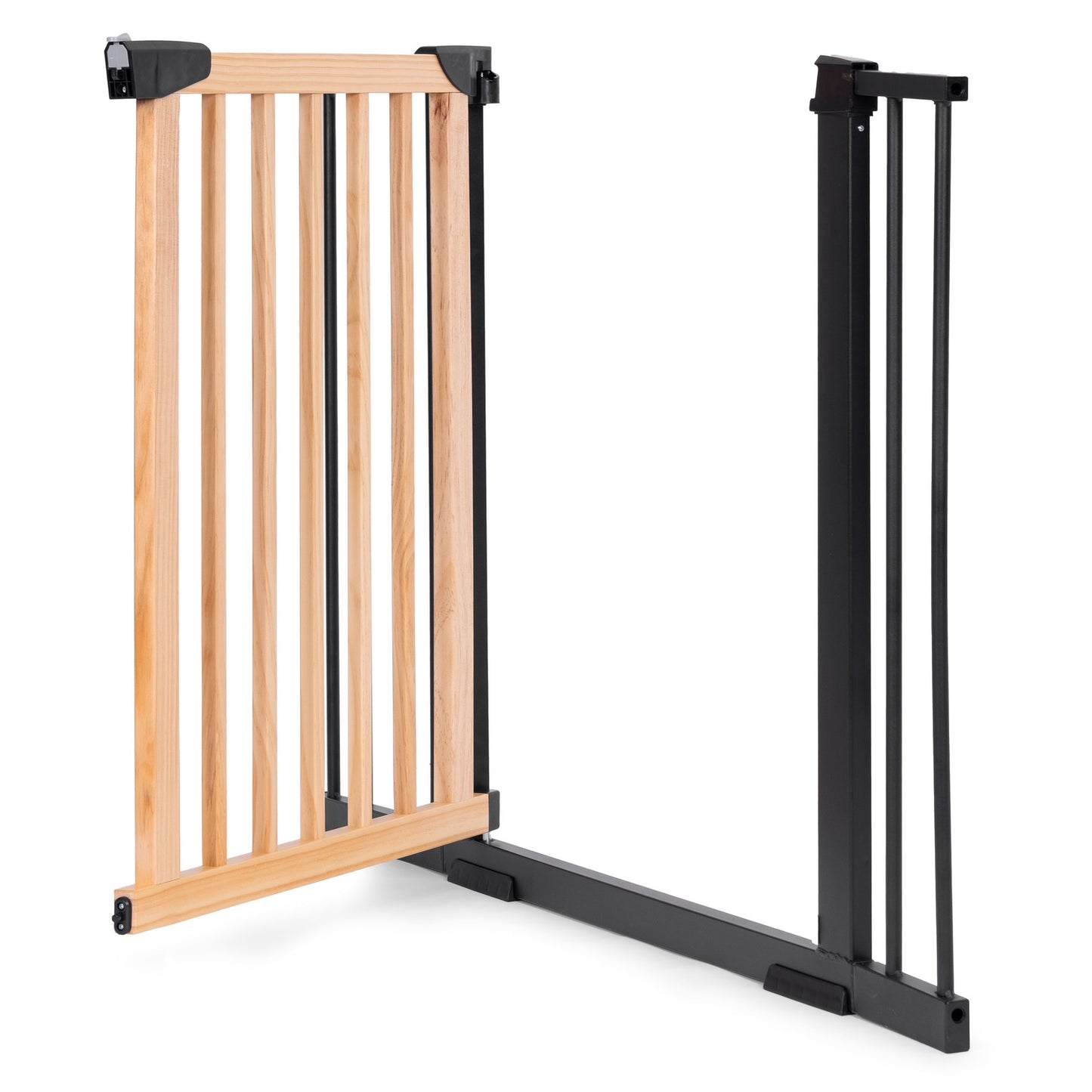 Safety gate barrier, 74-130 cm, for stairs and doors, metal and wood, additional panels