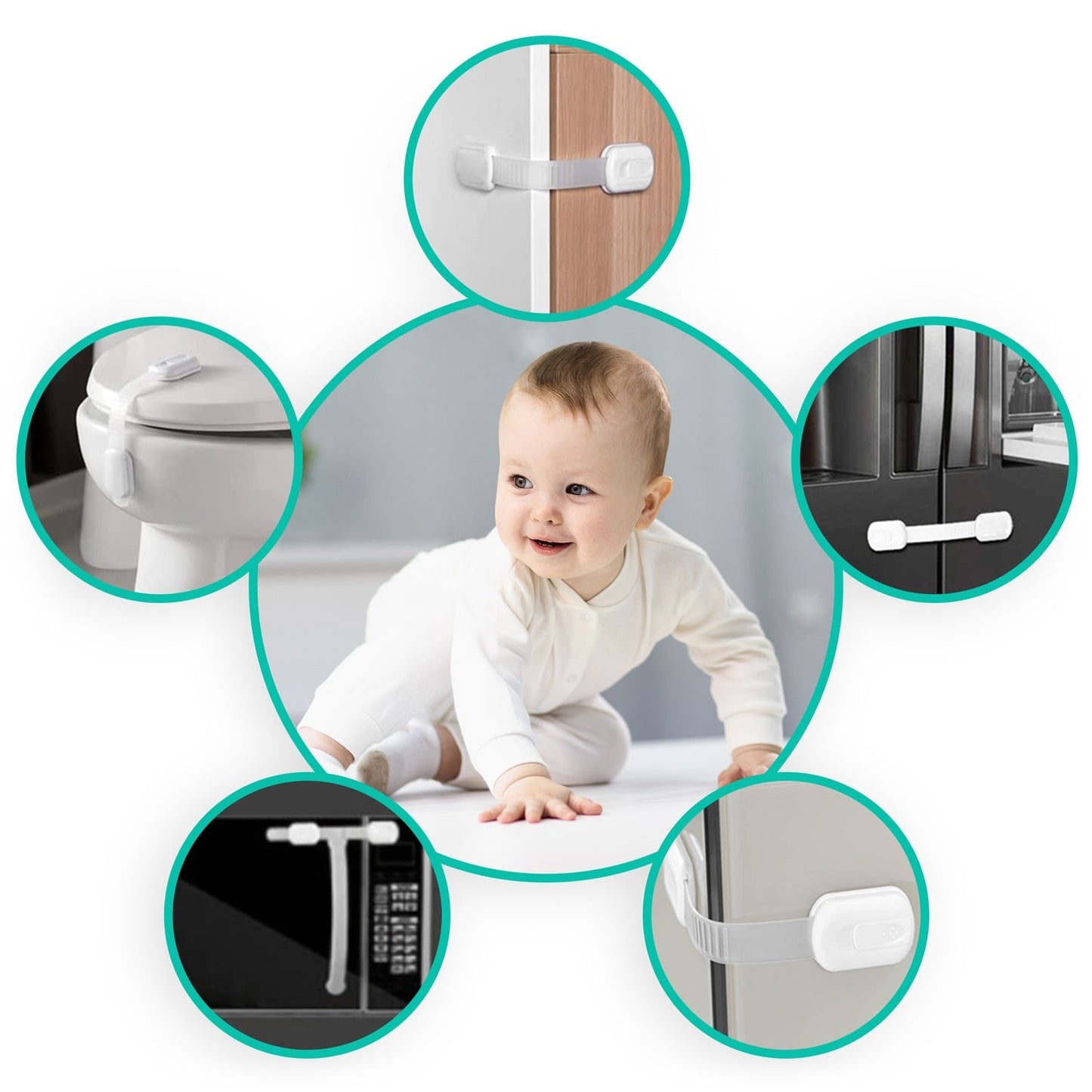 Safety lock for cabinet doors Ricokids 798100, 6-pack, white
