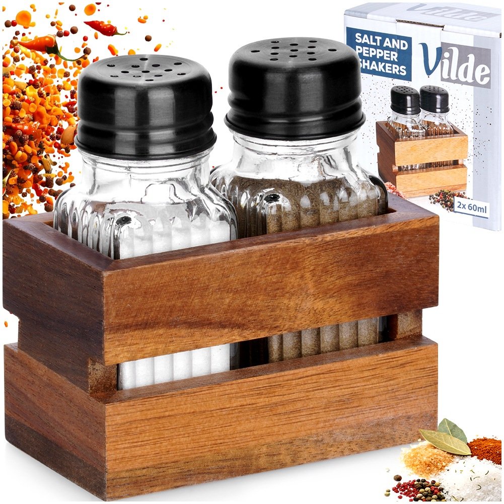 Salt and Pepper Shakers with Stand, 3-Piece Set