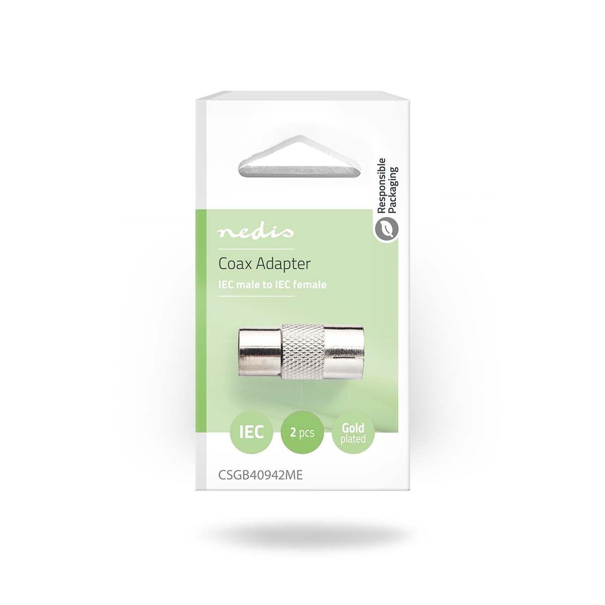 Satellite & Antenna Adapter | IEC (Coax) Male | IEC (Coax) Female | Nickel Plated | 75 Ohm | Straight | Metal | Silver | 1 pc. | Blisters