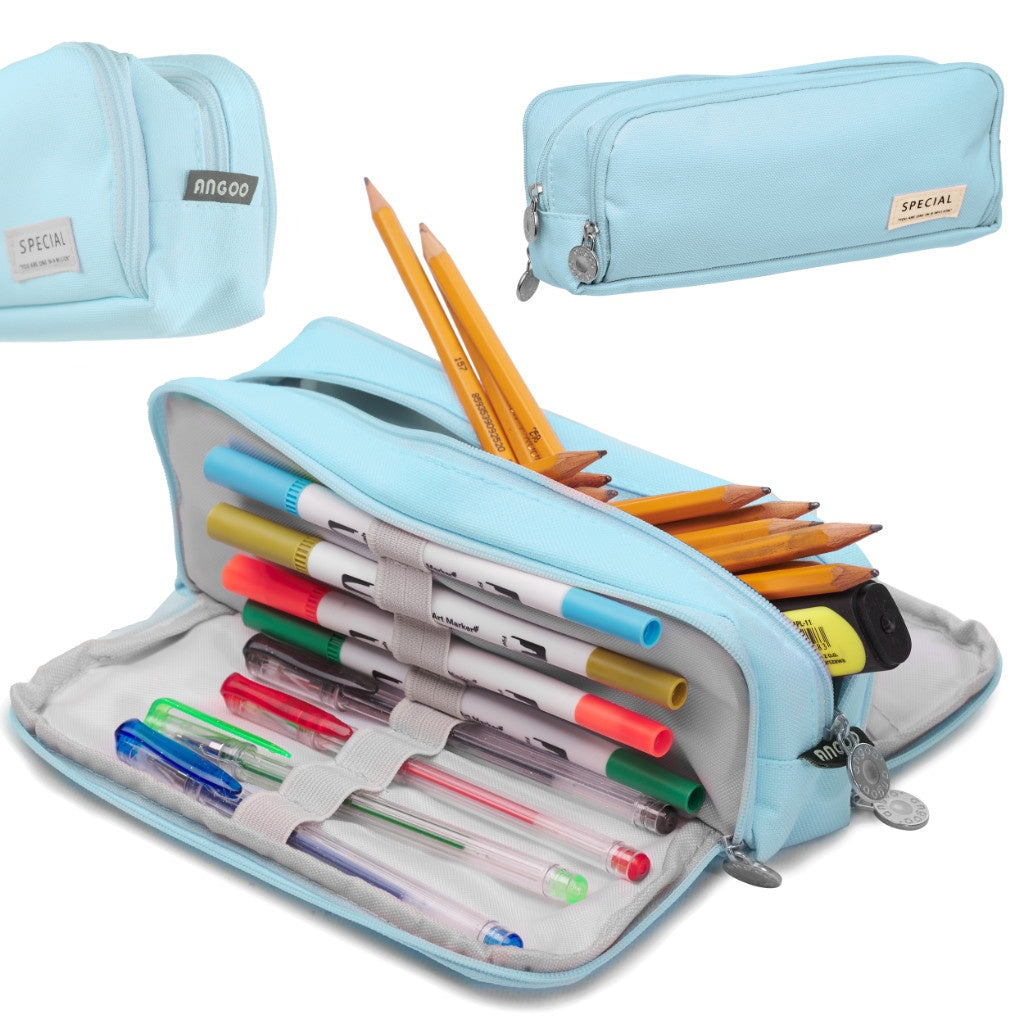 School pencil case triple sachet vanity case 3in1 blue