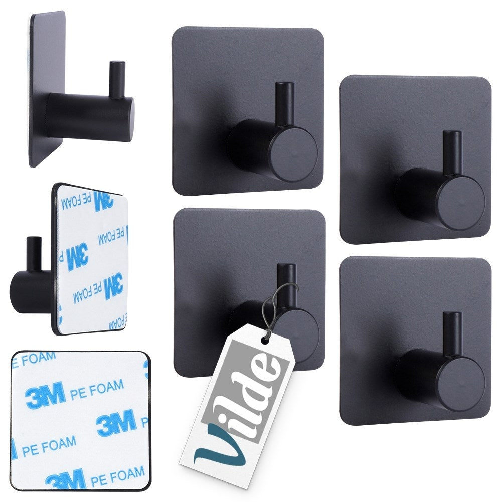 Self-adhesive Hooks in Black Steel for Towels, 4-pack