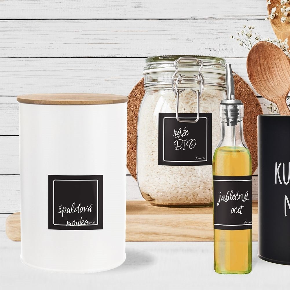 Self-adhesive black labels for preserves and spices