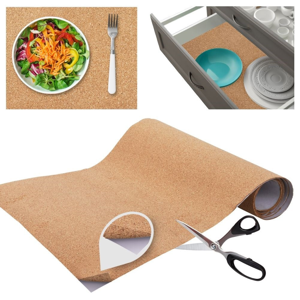 Self-adhesive cork mat for drawers and cabinets, cutable.