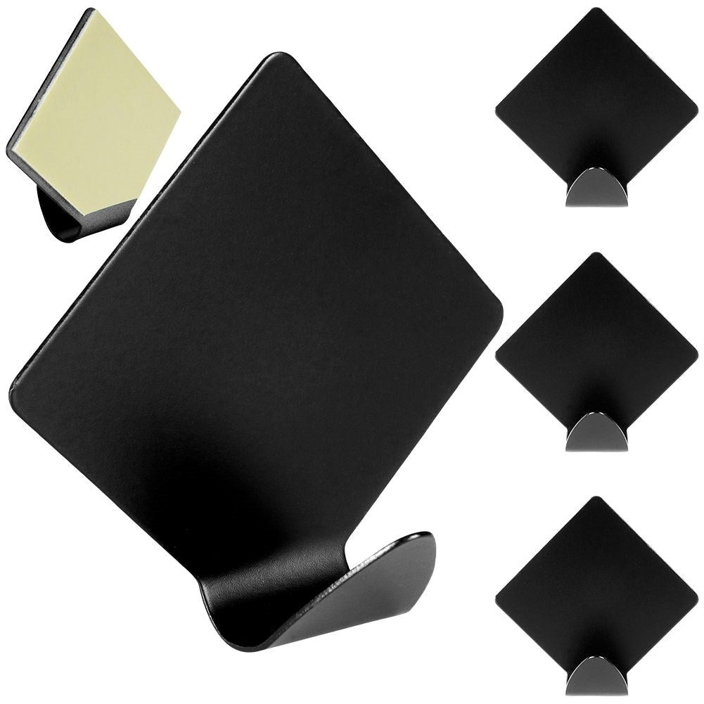 Self-adhesive diamond hooks in black steel, set of 4