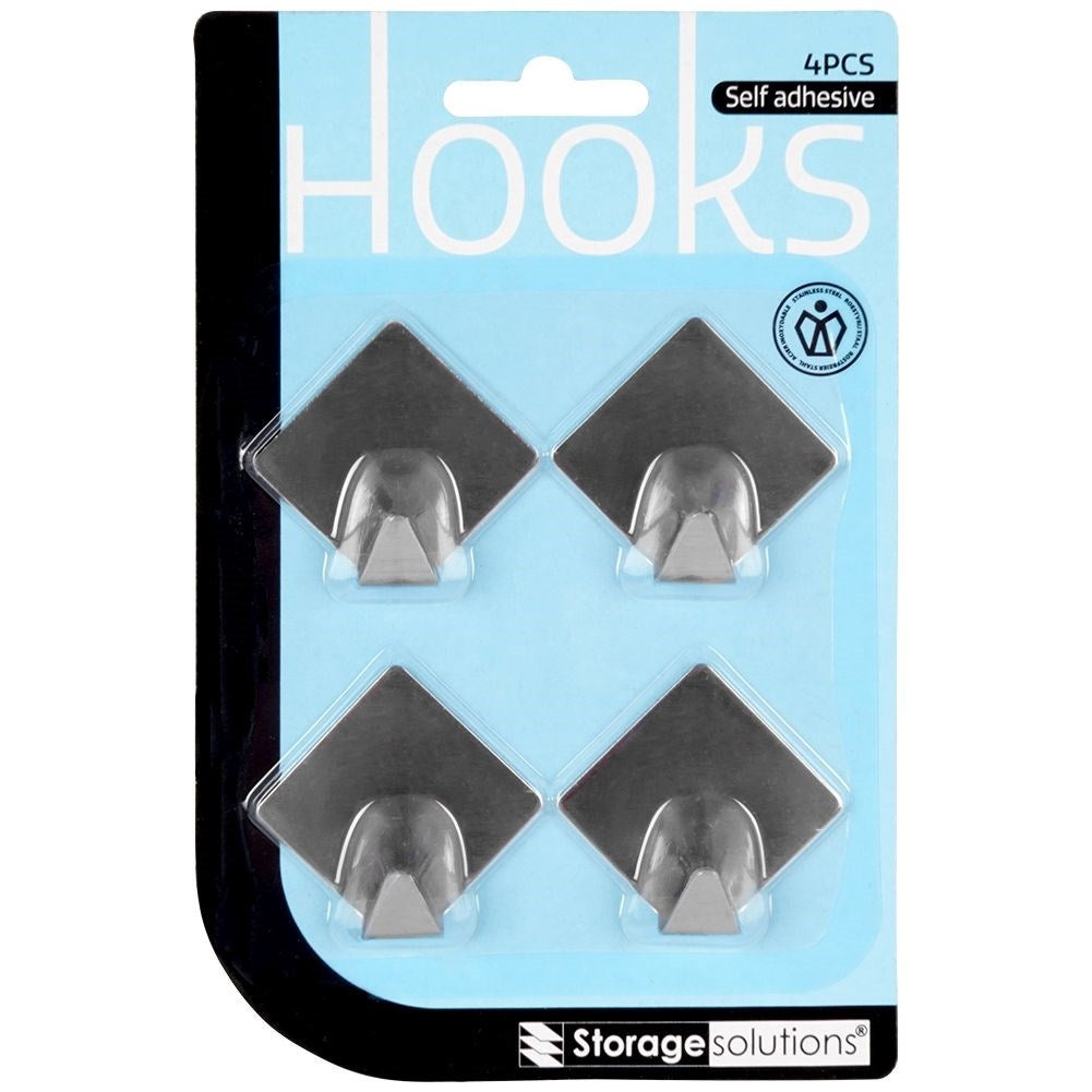 Self-adhesive diamond hooks in matt steel, set of 4.