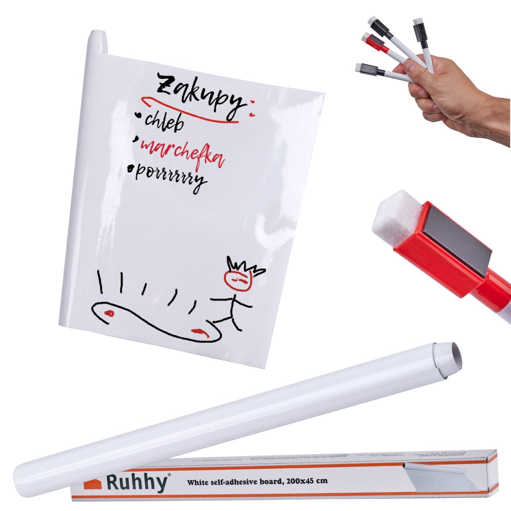 Self-adhesive dry-erase board 45x200 + markers