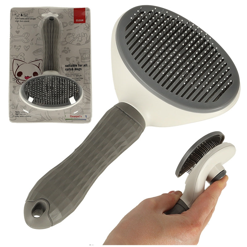 Self-cleaning brush for dog cat hair