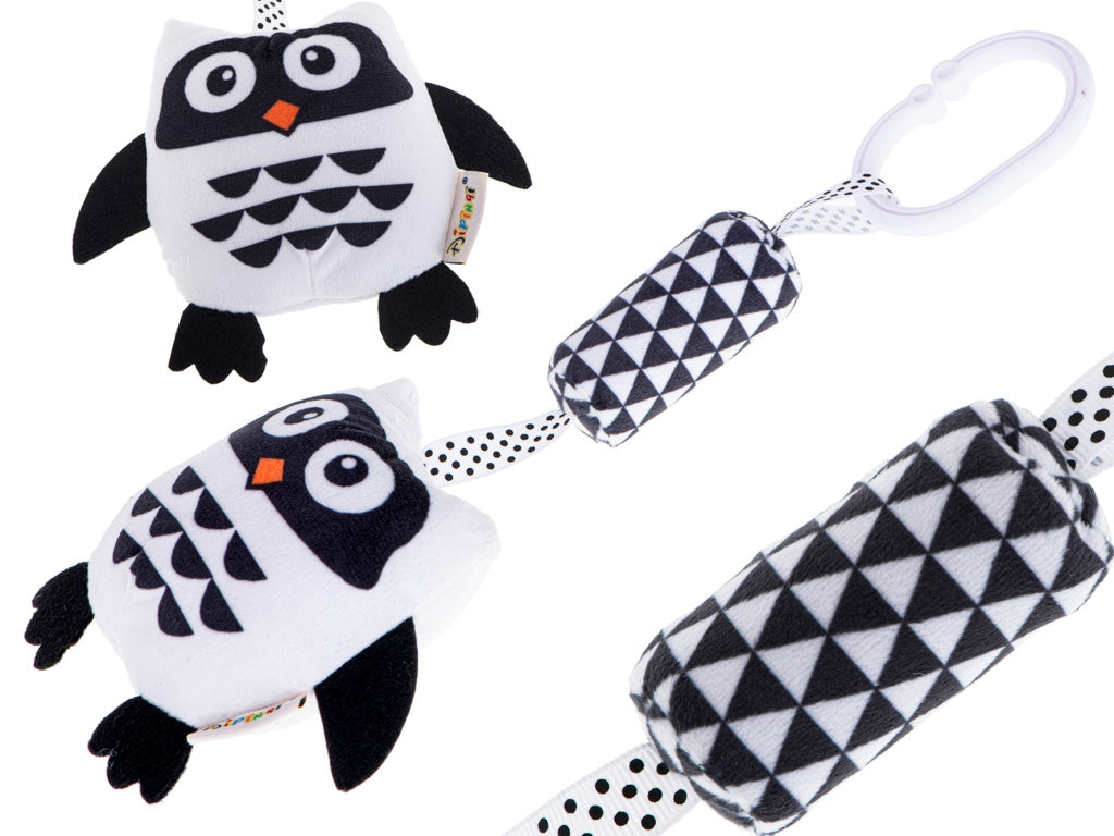 Sensory rattle pendant contrasting owl