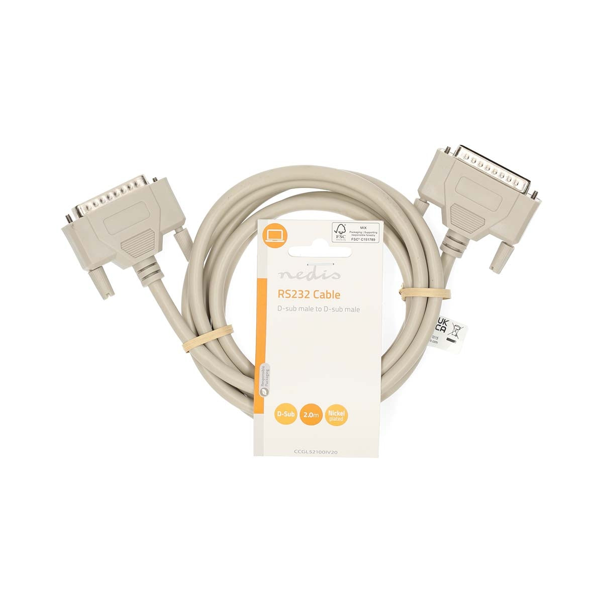 Serial Cable | D-SUB 25-Pin Male | D-SUB 25-Pin Male | Nickel Plated | 2.00 m | Round | PVC | Ivory | Label