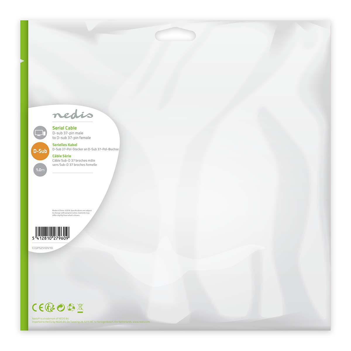 Series Cable | D-SUB 37-Pin Male | D-SUB 37-Pin Female | Nickel Plated | 1.00 m | Round | PVC | Ivory | Plastic bag