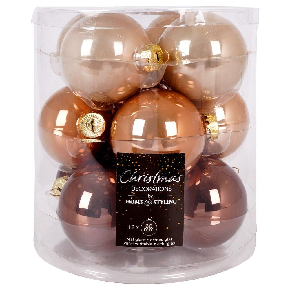 Set of 12 amber glass Christmas tree balls