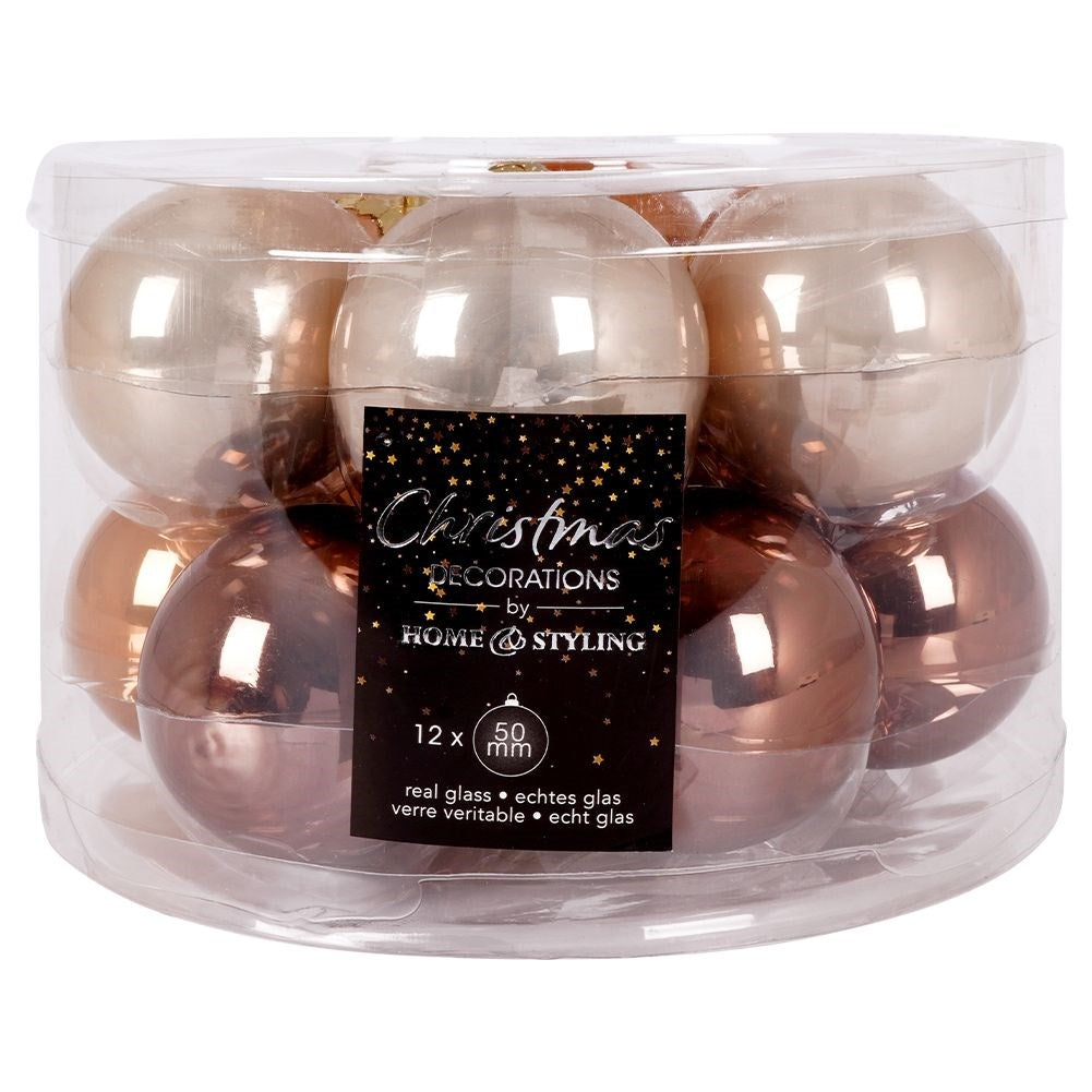 Set of 12 decorative glass Christmas tree balls, 3 colors