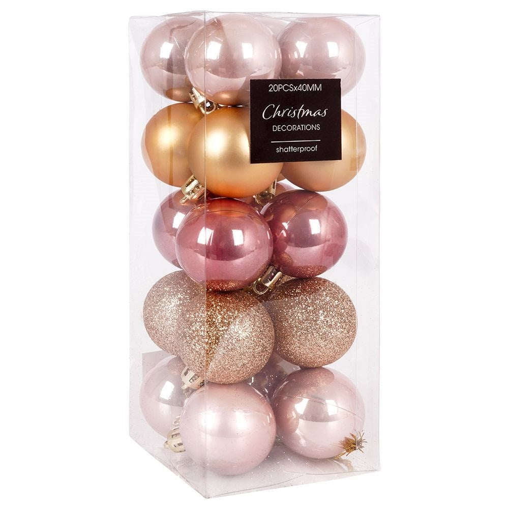 Set of 20 unbreakable Christmas tree balls in gold and pink