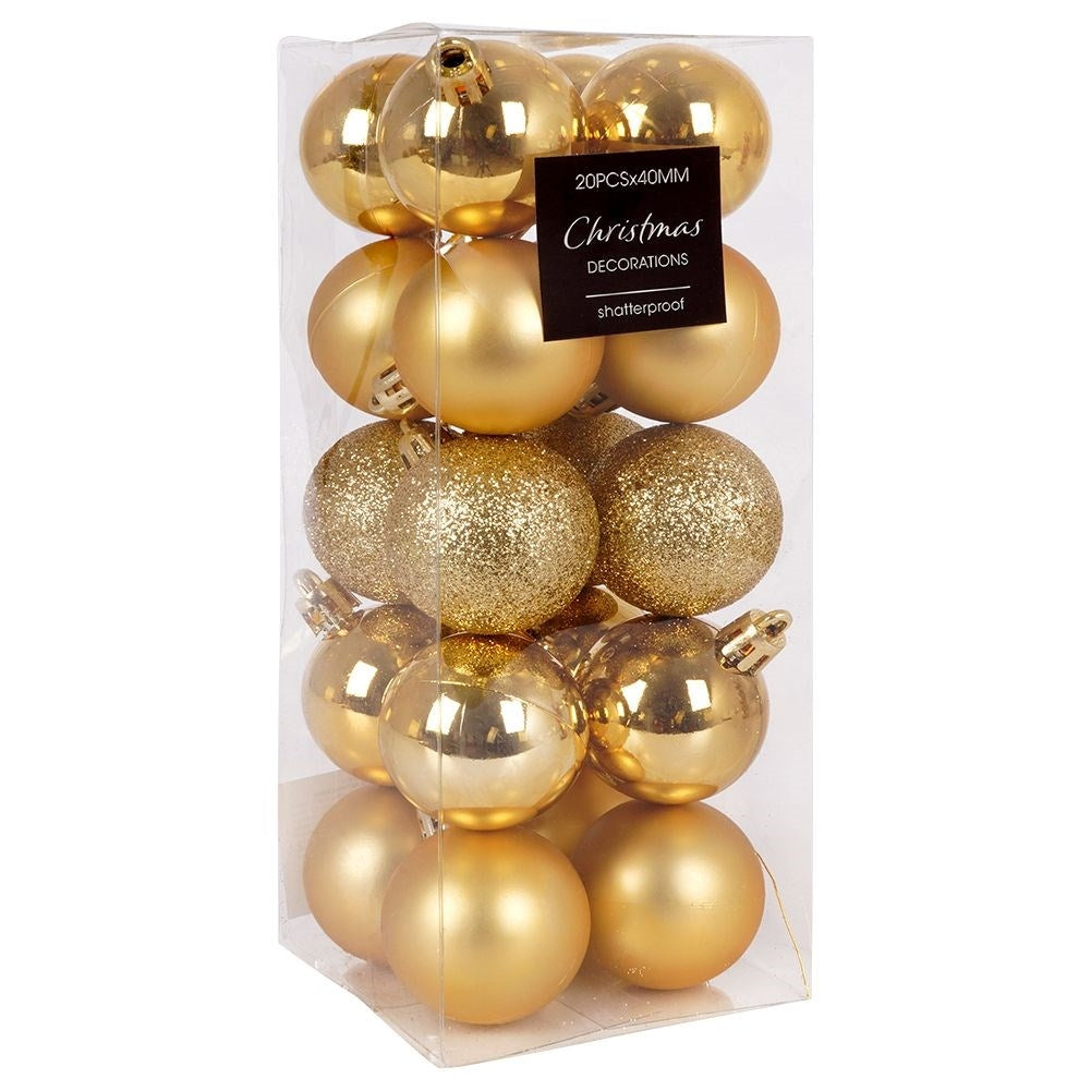 Set of 20 unbreakable Christmas tree balls in gold, glittery and matte