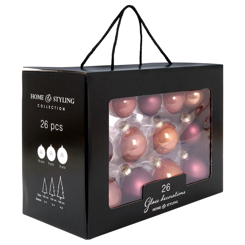 Set of 26 elegant glass Christmas tree balls