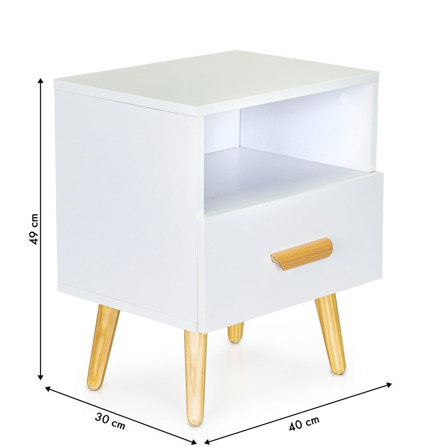 Set of 2 White Bedside Tables with Pine Wood Legs