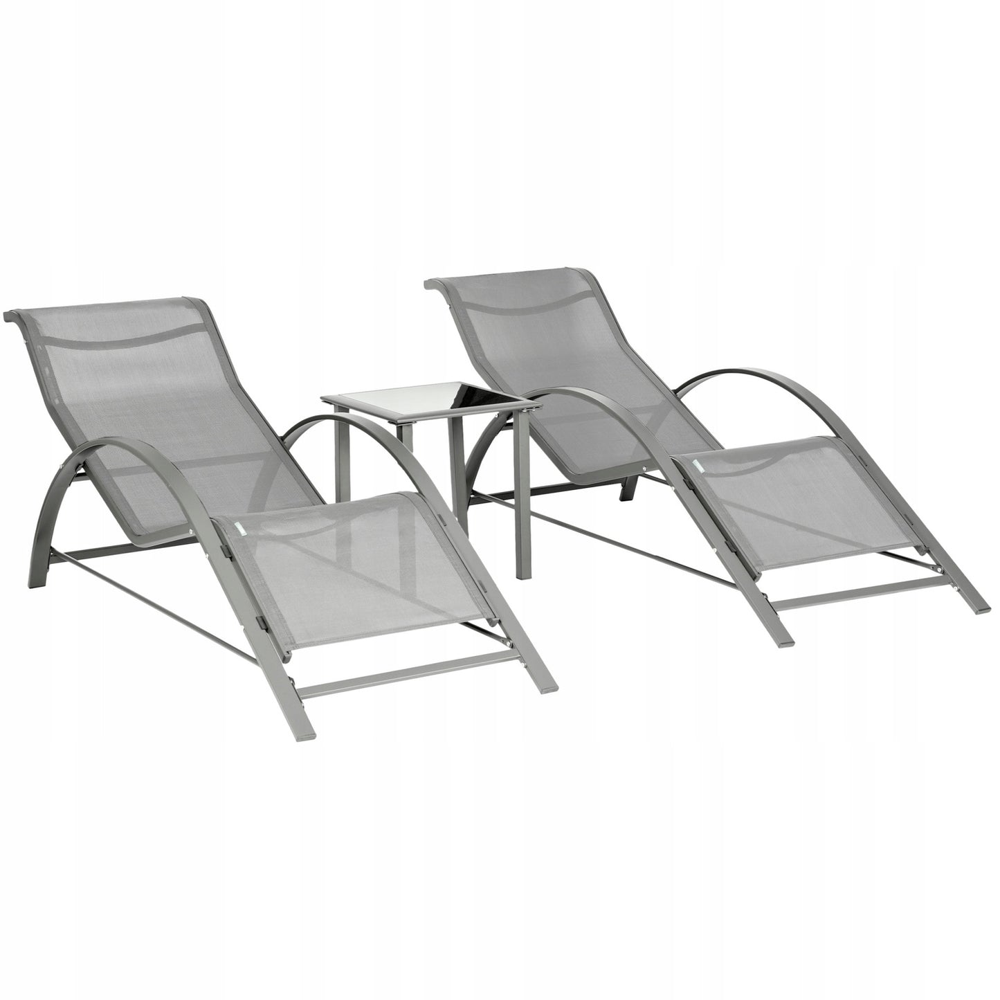 Set of 2 garden loungers with table gray