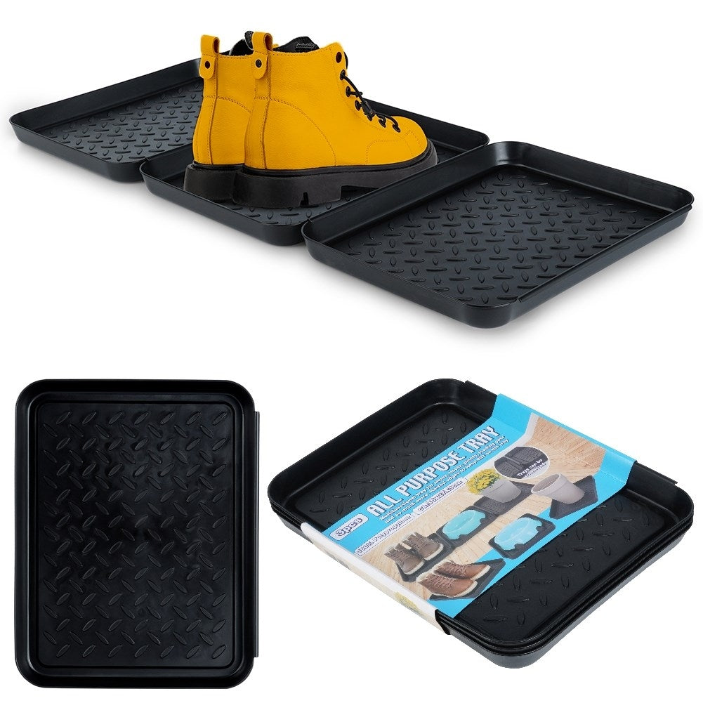Set of 3 black durable shoe mats, connectable