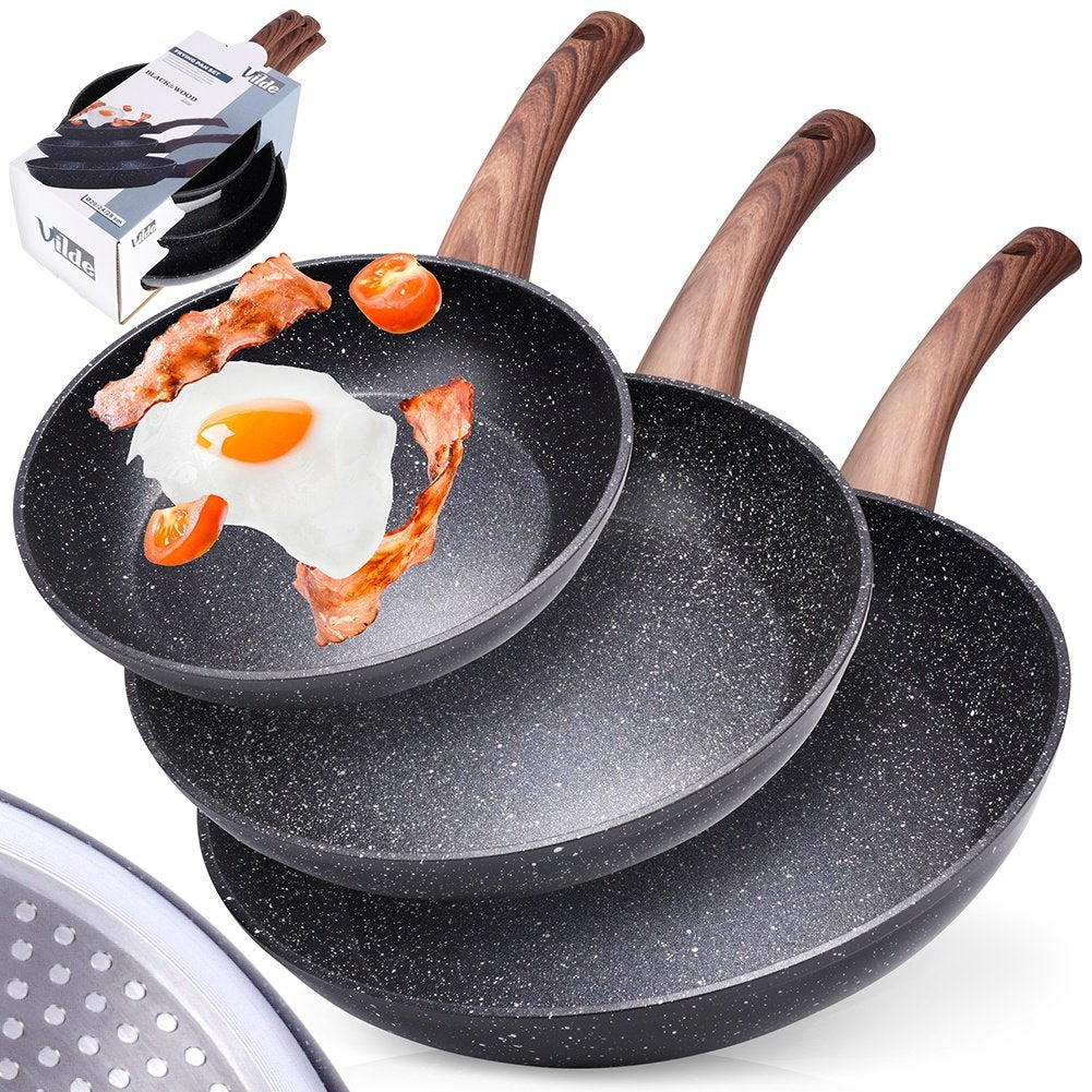 Set of 3 non-stick frying pans for all stoves, dishwasher safe