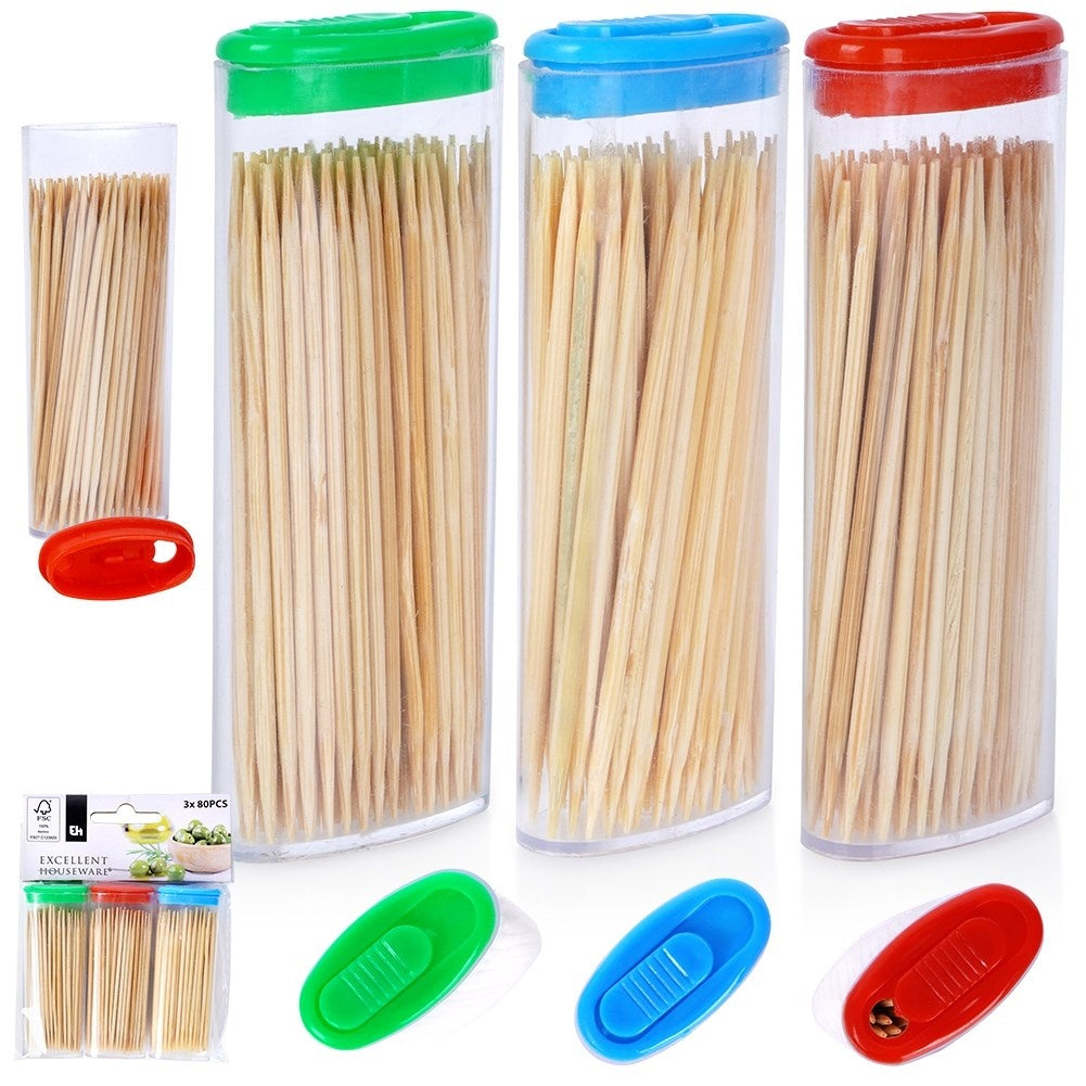Set of 3 pk. wooden toothpicks, 80 pcs per pack. Perfect for snacks