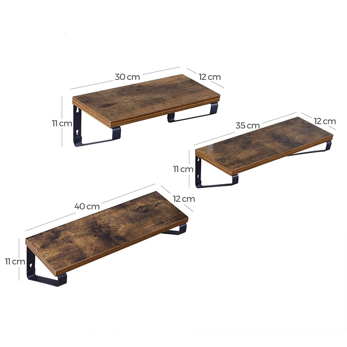 Set of 3 wooden Loft hanging shelves