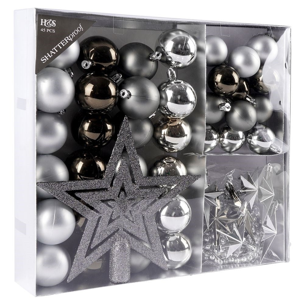 Set of 45 Unbreakable Christmas Baubles and Sparkling Star
