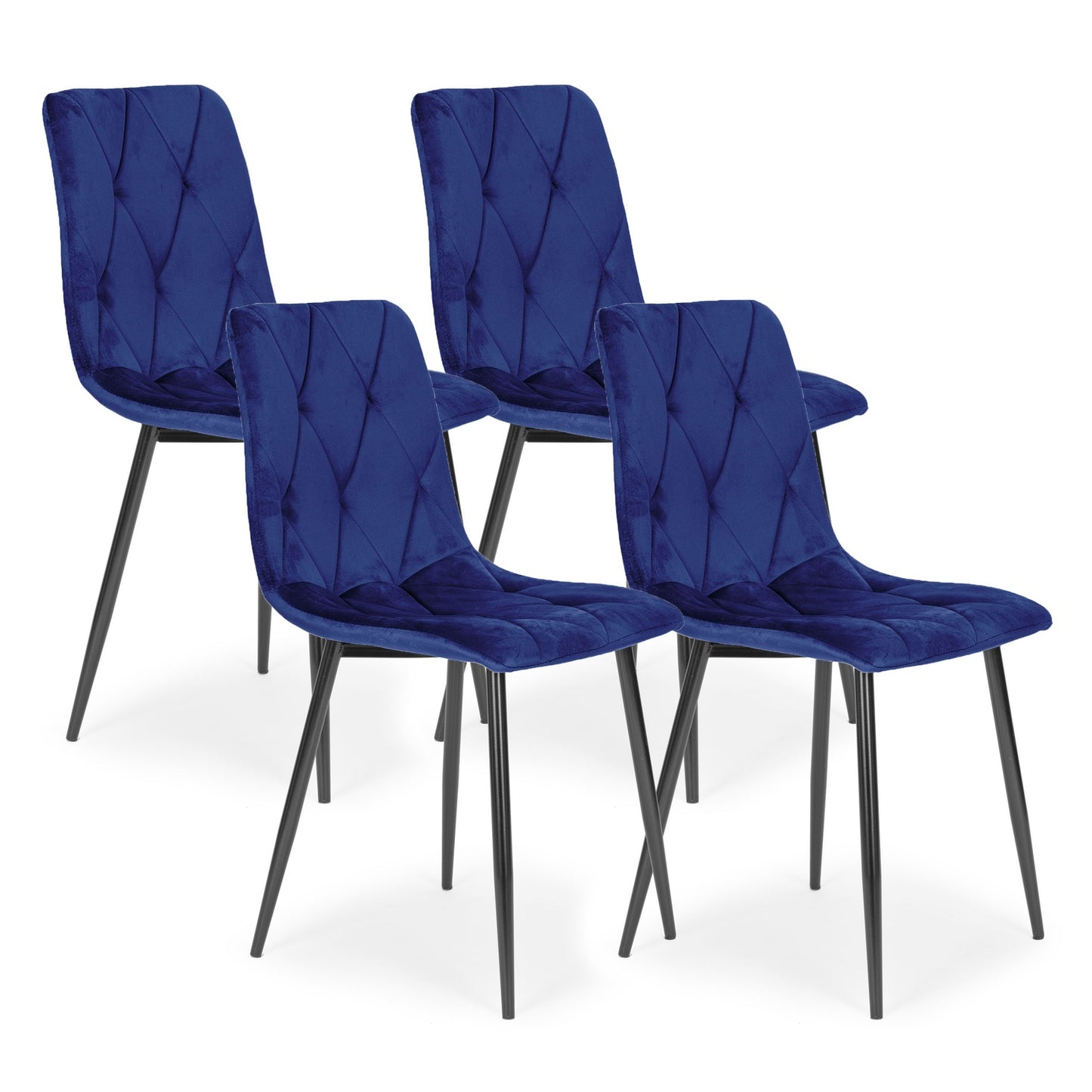 Set of 4 Chairs Quilted Velour for Dining Room and Living Room - Blue