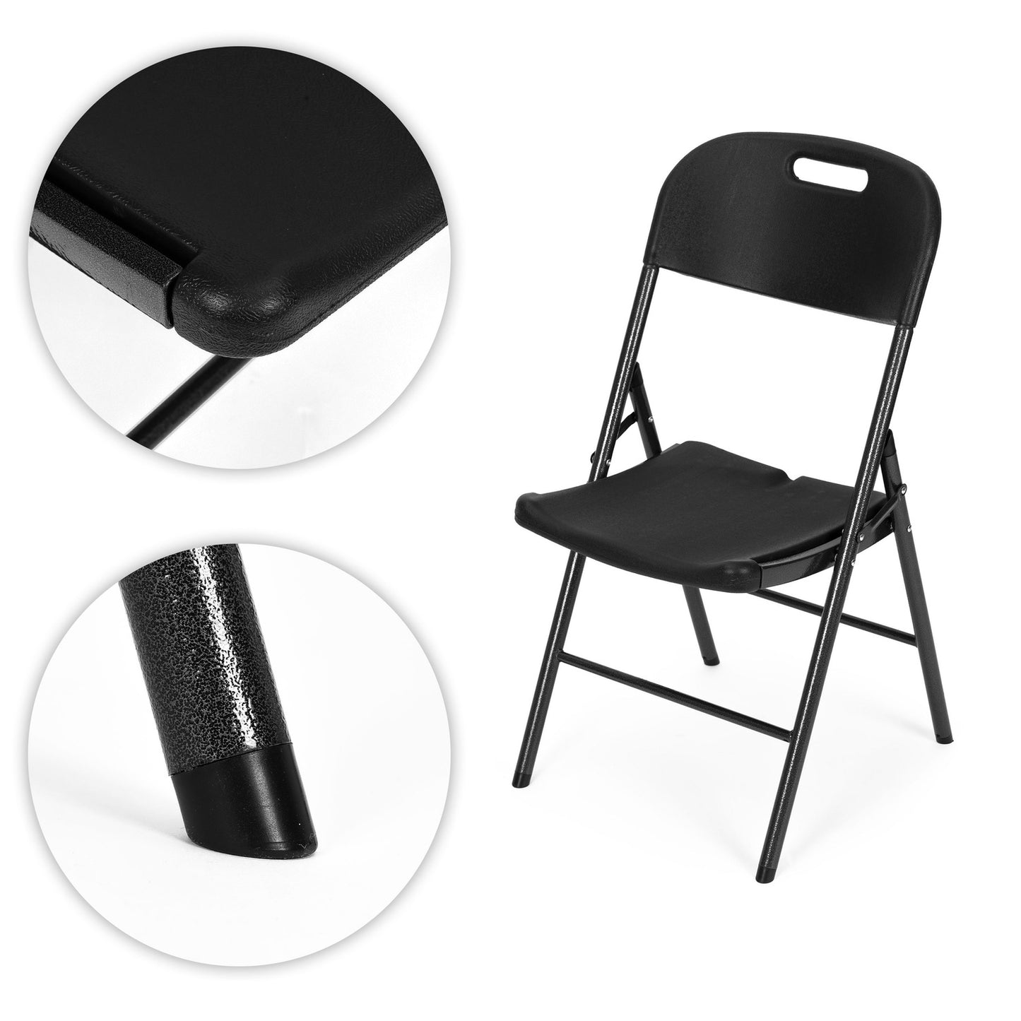 Set of 4 Folding Chairs – Catering Set, Metal & HDPE, Black ModernHome