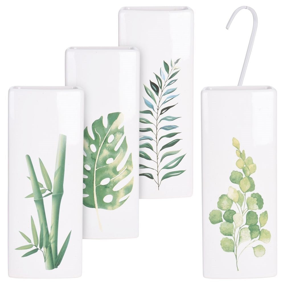 Set of 4 ceramic humidifiers with leaf motifs for elements