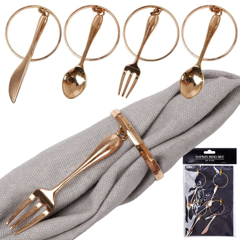 Set of 4 elegant napkin rings in gold, luxurious table setting