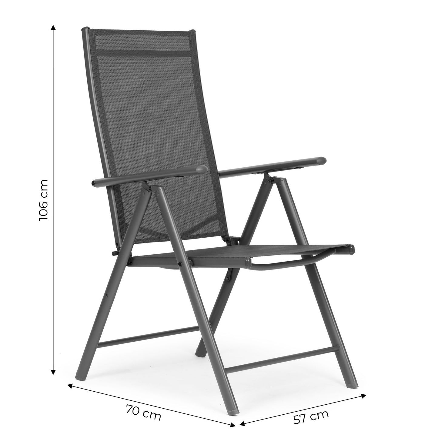 Set of 4 folding garden chairs, steel, adjustable backrest, gray, MultiGarden