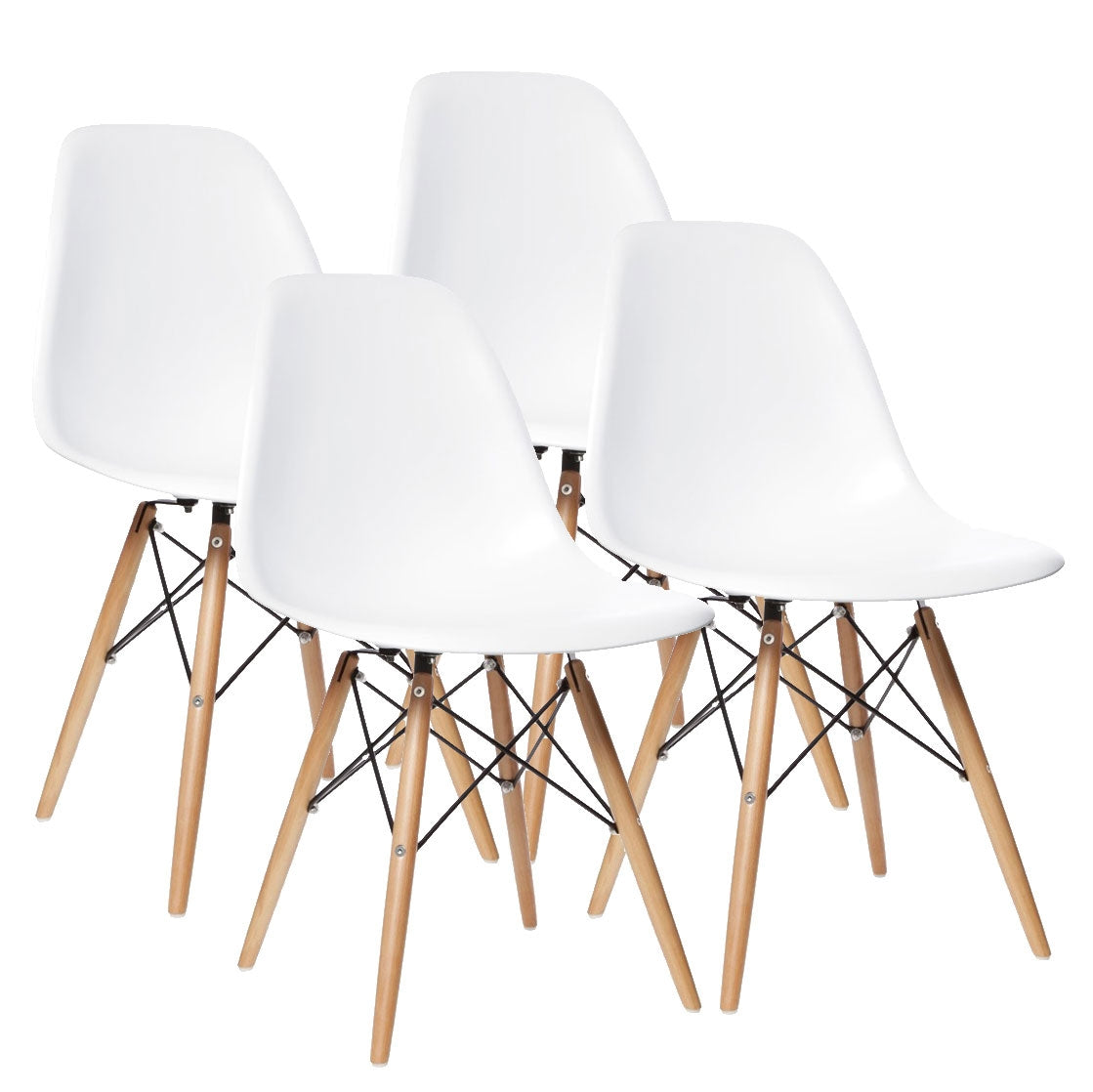 Set of 4 modern white dining chairs