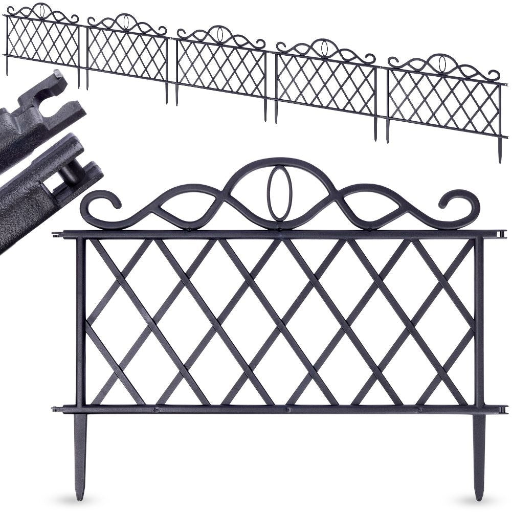 Set of 5 black garden fences in high quality plastic