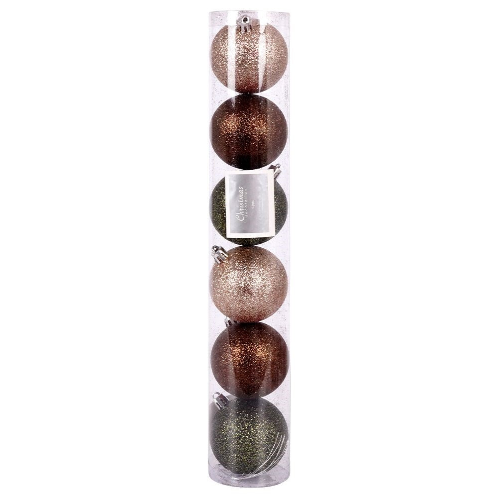 Set of 6 unbreakable glittering Christmas tree balls in 3 colours