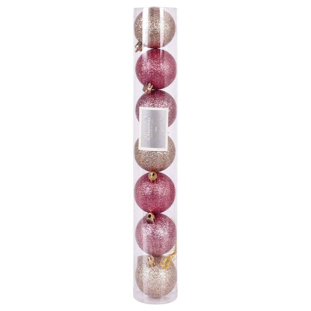 Set of 7 durable sparkling pink Christmas tree balls