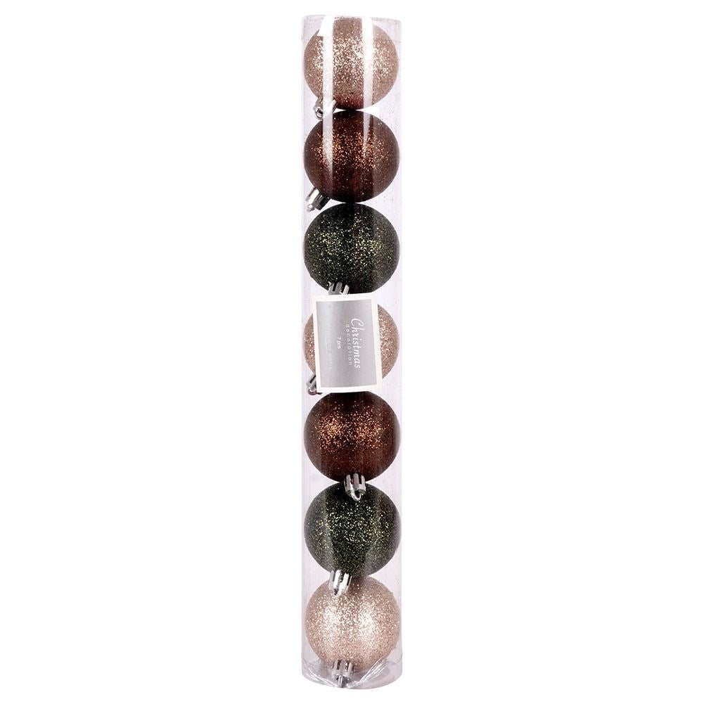 Set of 7 unbreakable Christmas tree balls in green, white and brown
