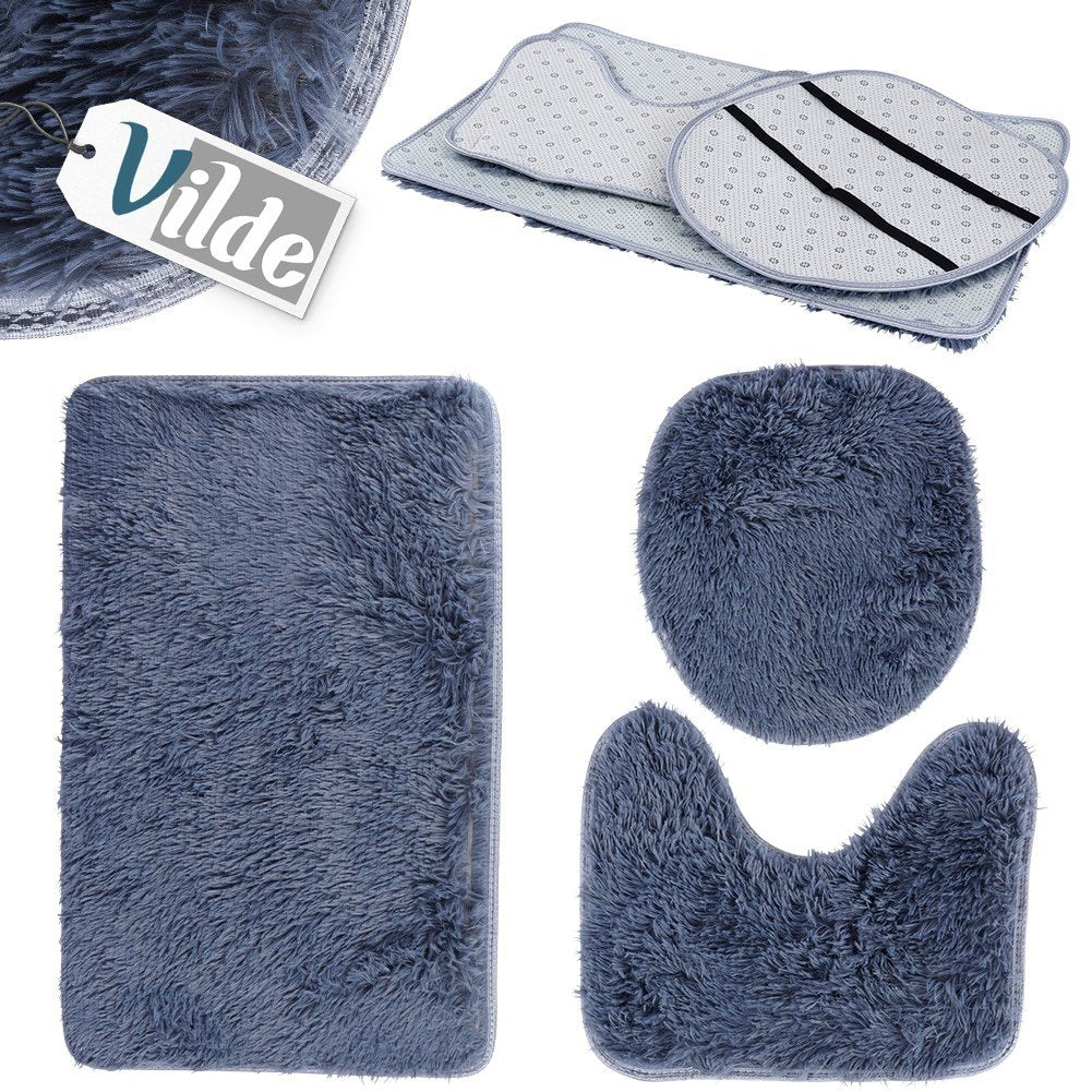 Set of Three Soft Navy Blue Bathroom Rugs