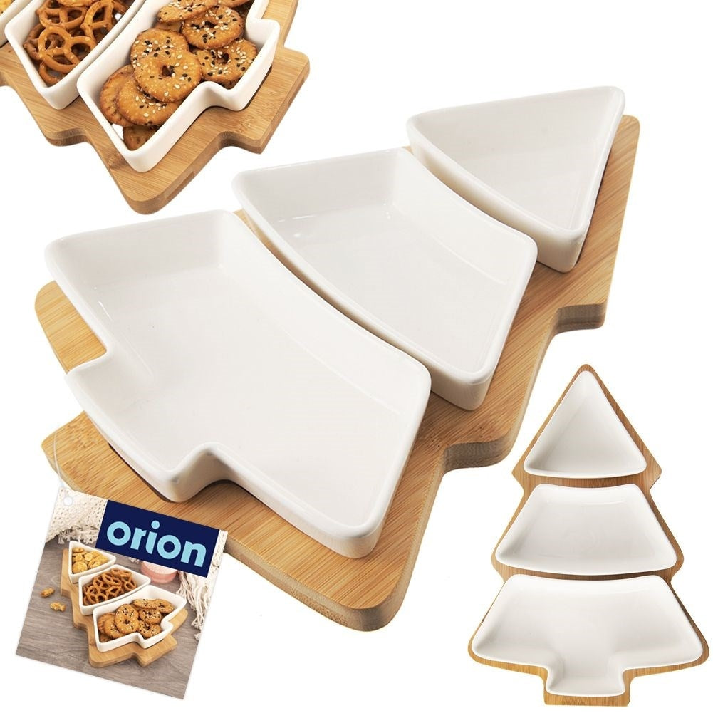 Set of three bowls in bamboo shaped Christmas tree, white porcelain