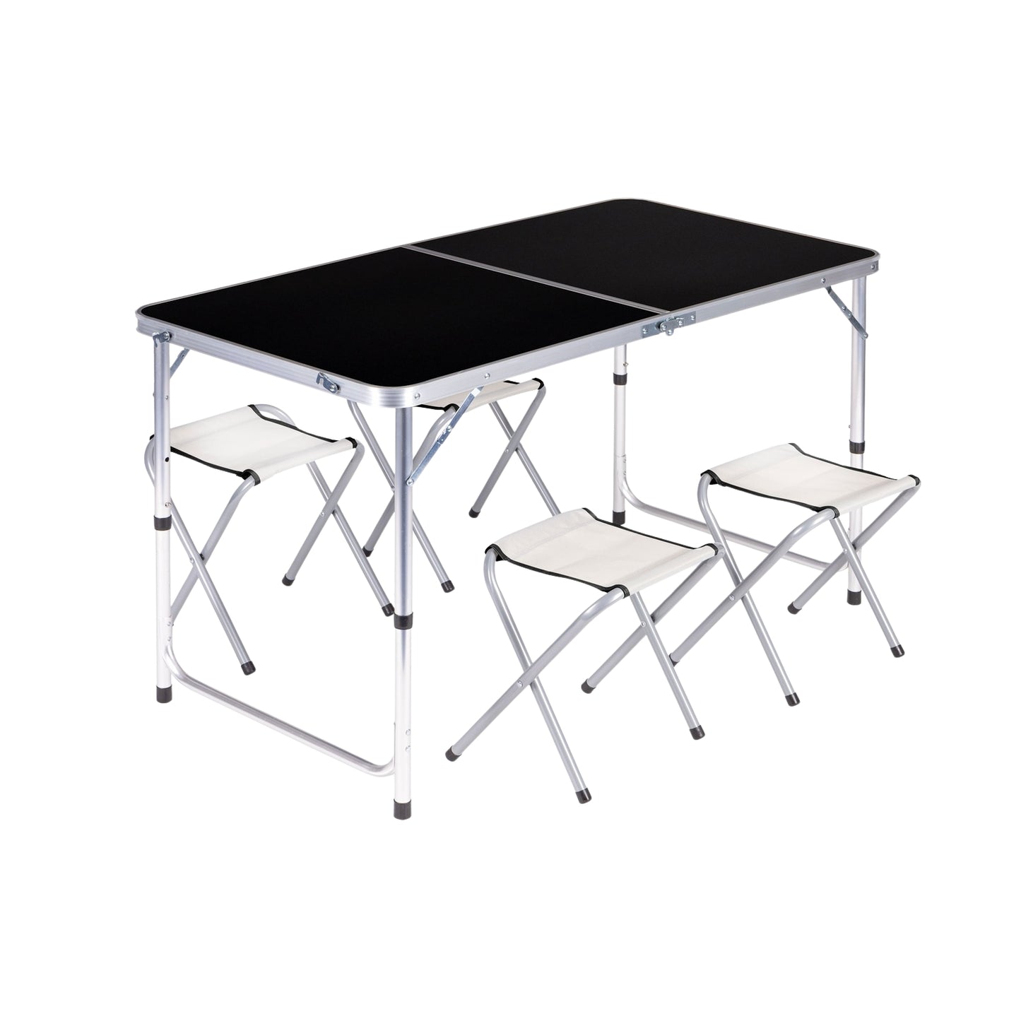 Set of tourist table, foldable table and 4 black chairs