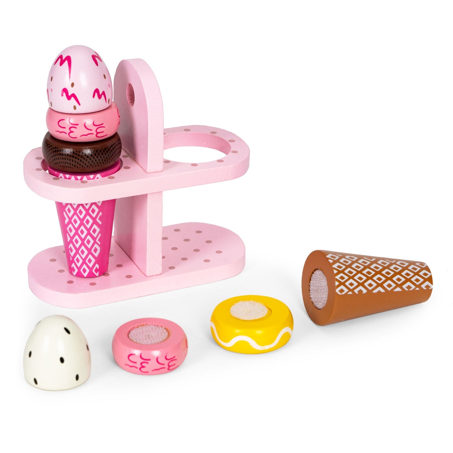 Set of wooden Velcro ice creams for children, 9 elements