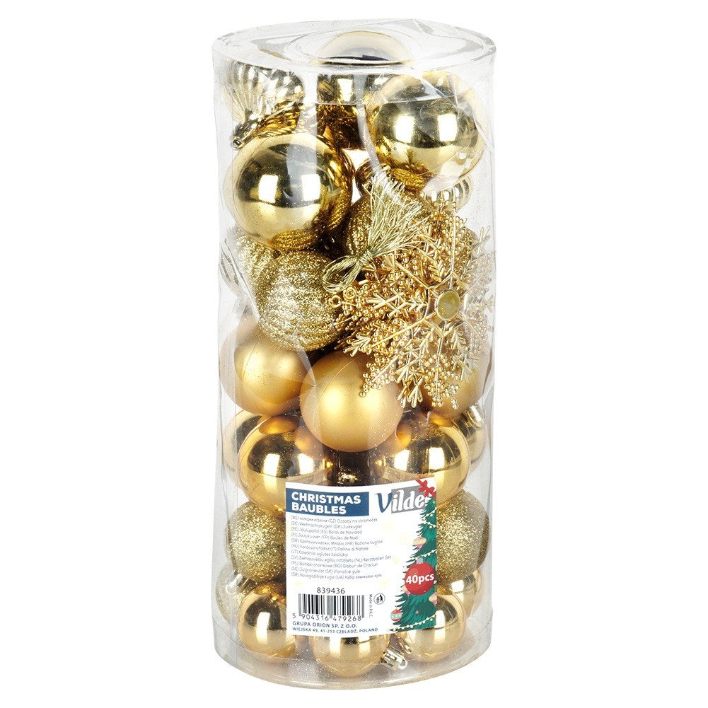 Shatterproof Christmas baubles gold 4 / 5 / 6 / 10 cm 40 pcs.