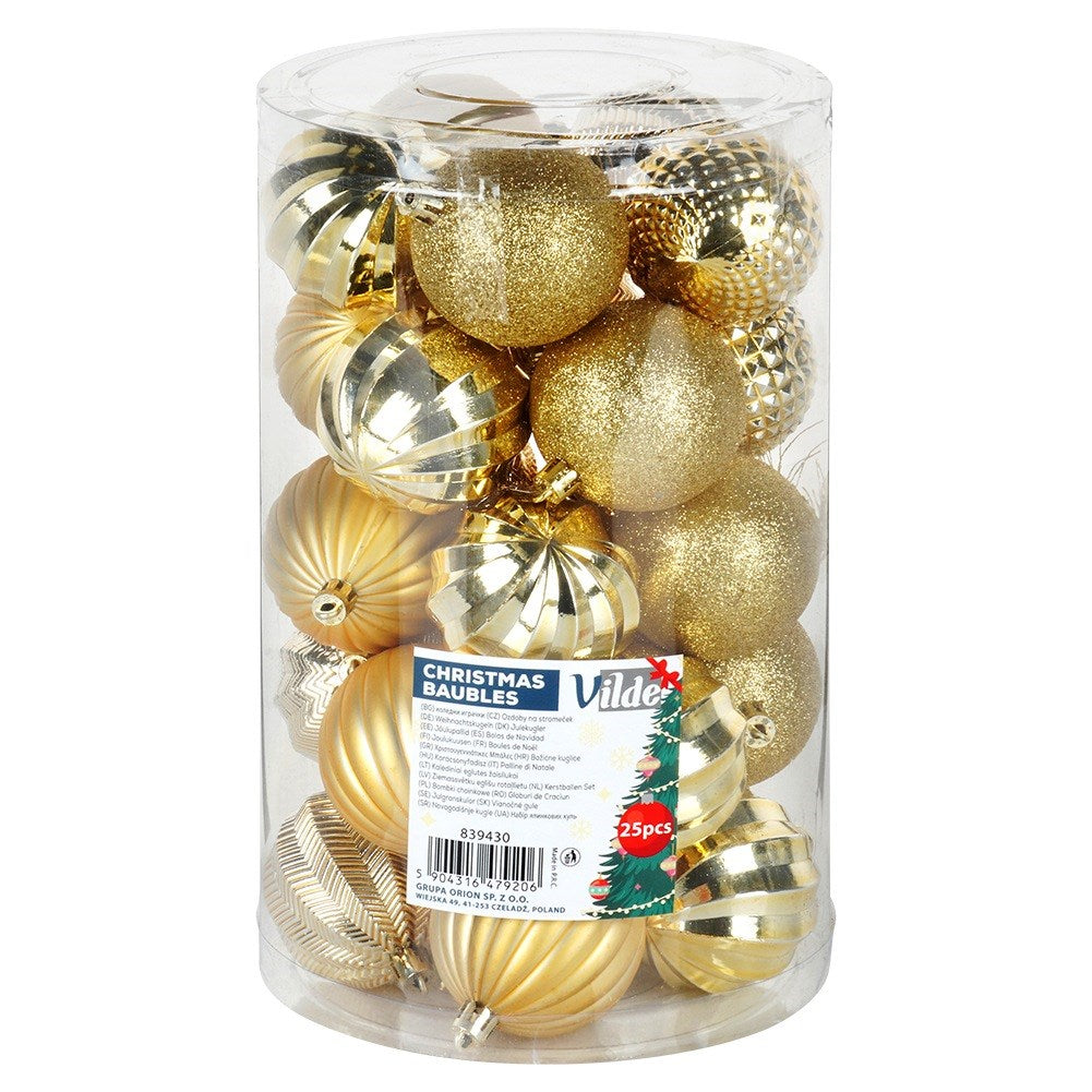 Shatterproof Christmas baubles gold 6 cm 25 pcs.
