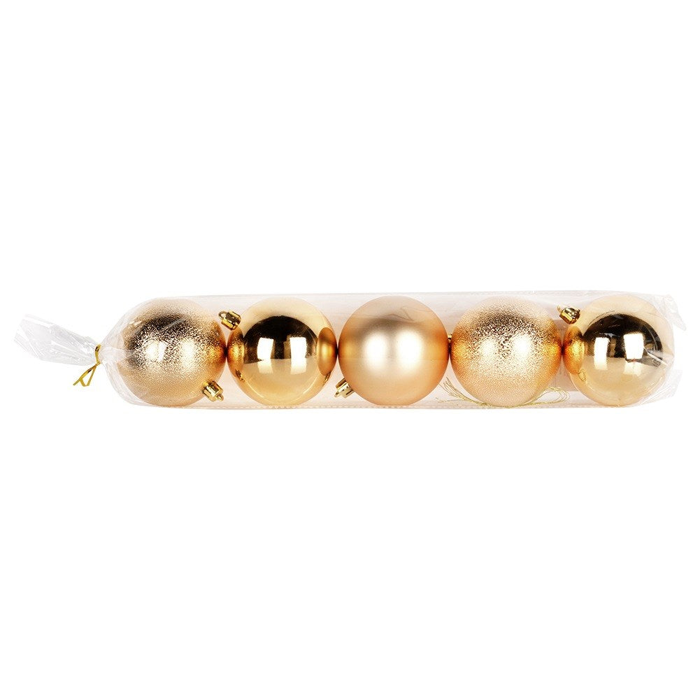 Shatterproof Christmas baubles gold 8 cm 5 pcs.