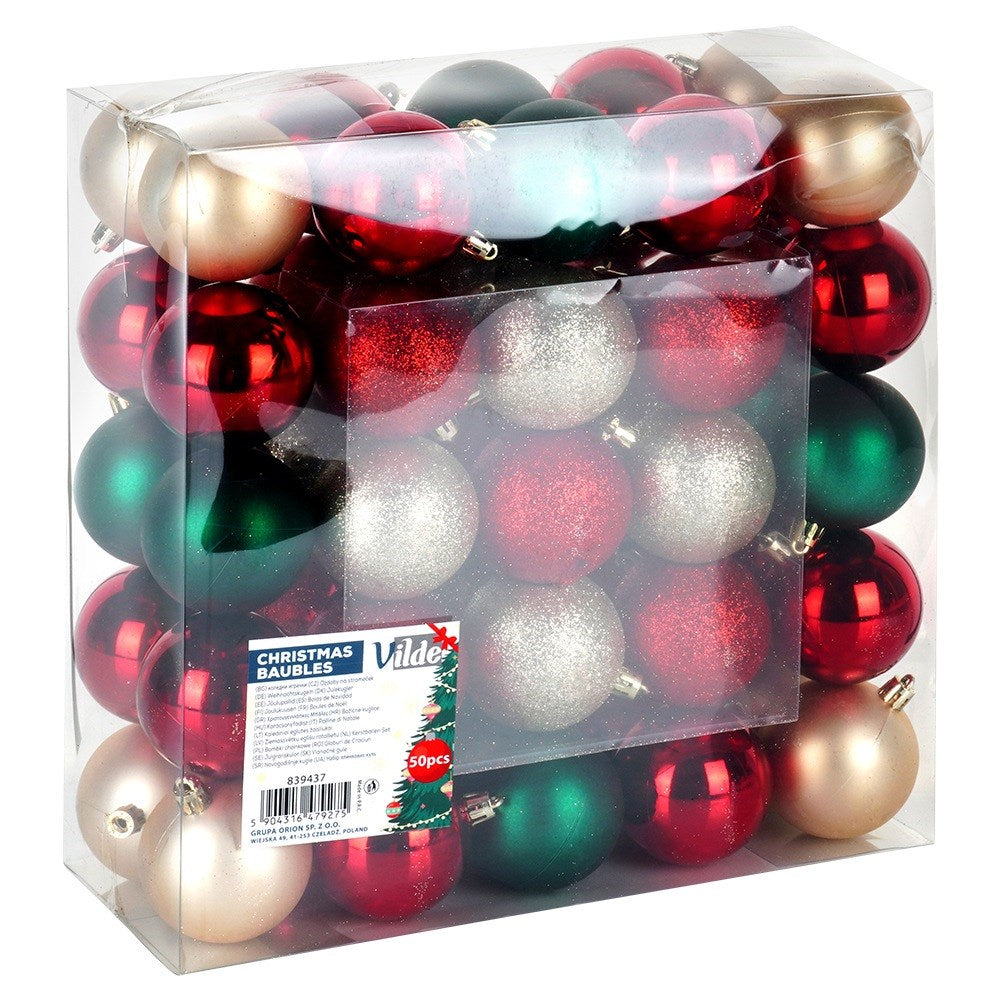 Shatterproof Christmas baubles red green champagne 6 cm 50 pcs.