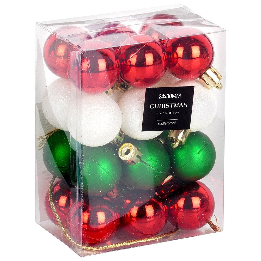 Shatterproof Christmas baubles red green white 3 cm 24 pcs.