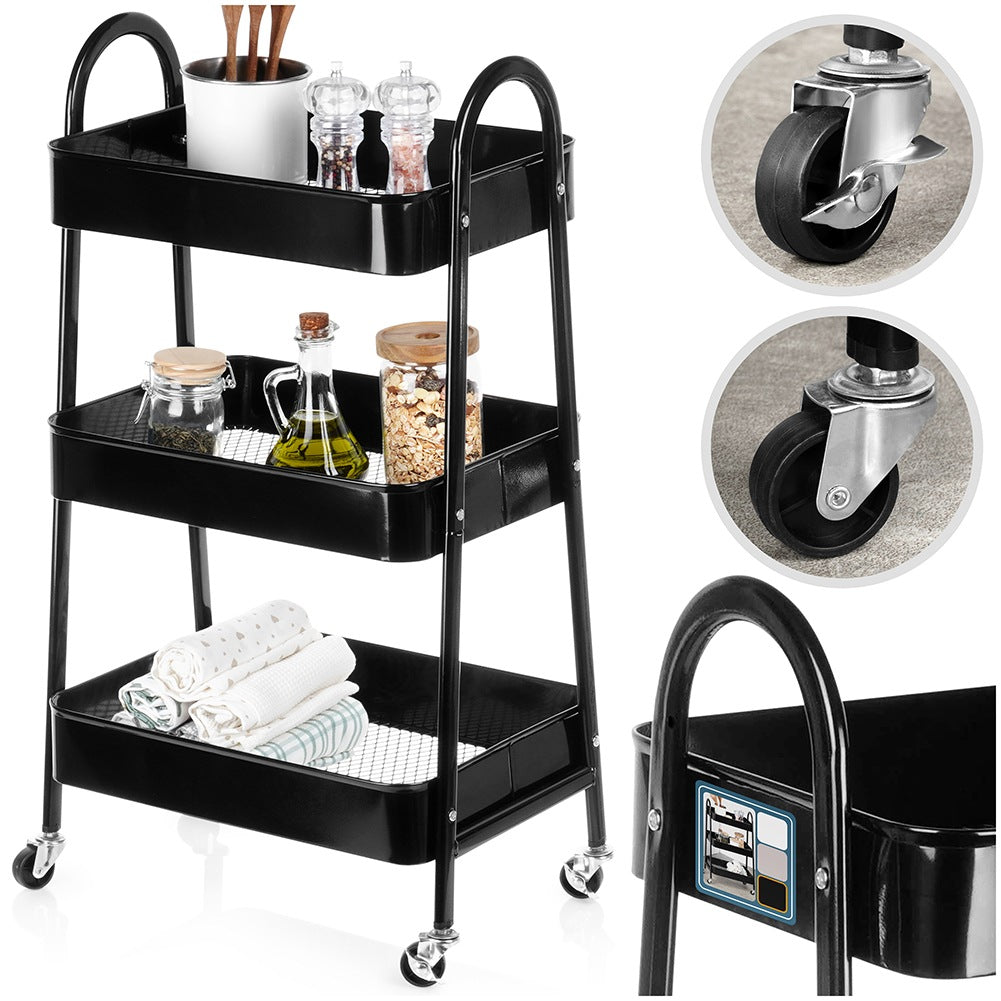Shelf on wheels, metal, black, 3-level, 44x31.5x78.5 cm